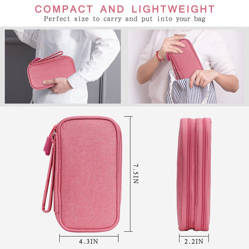 [Australia - AusPower] - Skycase Travel Cable Organizer,Electronics Accessories Cases, All-in-One Storage Bag,[Waterproof] Accessories Carry Bag for USB Data Cable,Earphone Wire,Power Bank, Phone,Pink Pink Double Layer-M 