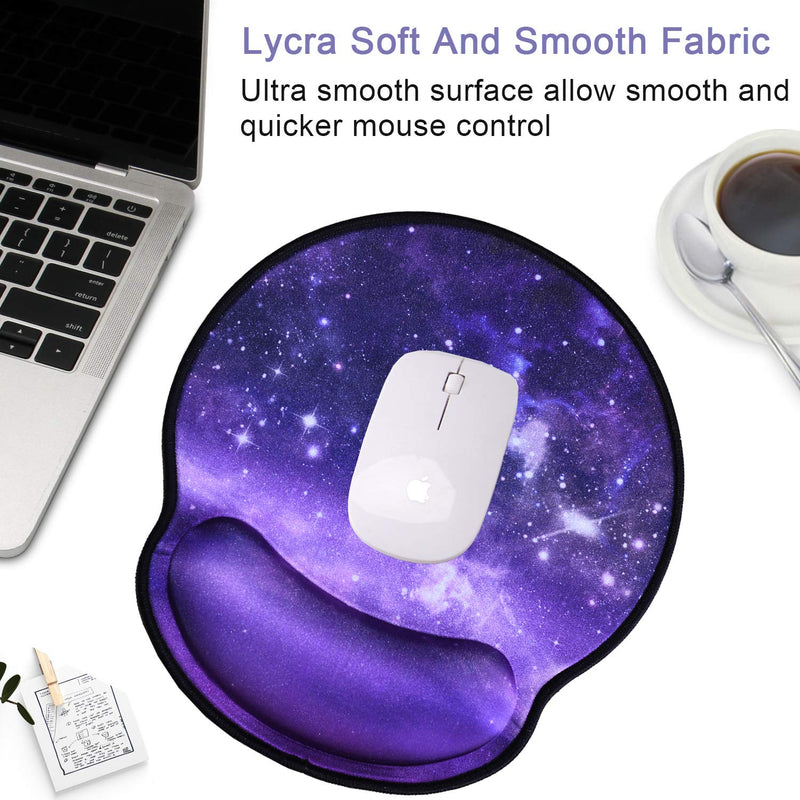 [Australia - AusPower] - Mouse Pads with Wrist Support,Ergonomic Mouse Pad for Women,Wrist Rest Mouse Pad for Laptop Computers,Non Slip Memory Foam Mousepad Stitched Edges,Home Working Office ,Purple Starry Sky Purple Dream Starry Sky 