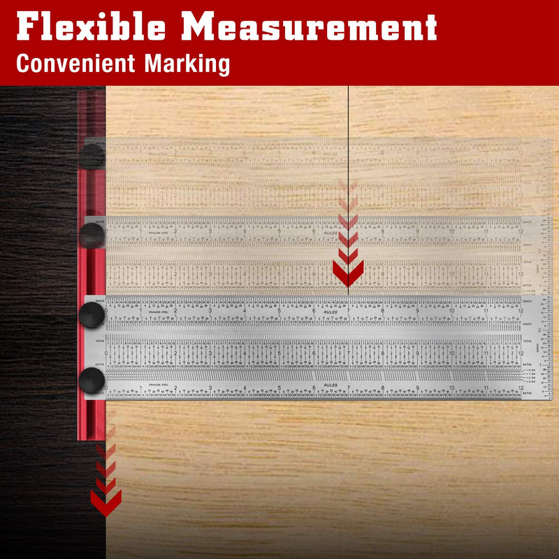 [Australia - AusPower] - T-Rule,Precision Marking T-Rule 12'',Precision Woodworking Tools T-Square 12'',Stainless Steel Positioning Scribing Gauge, Carpenter Mark T-Rule 12Inch 