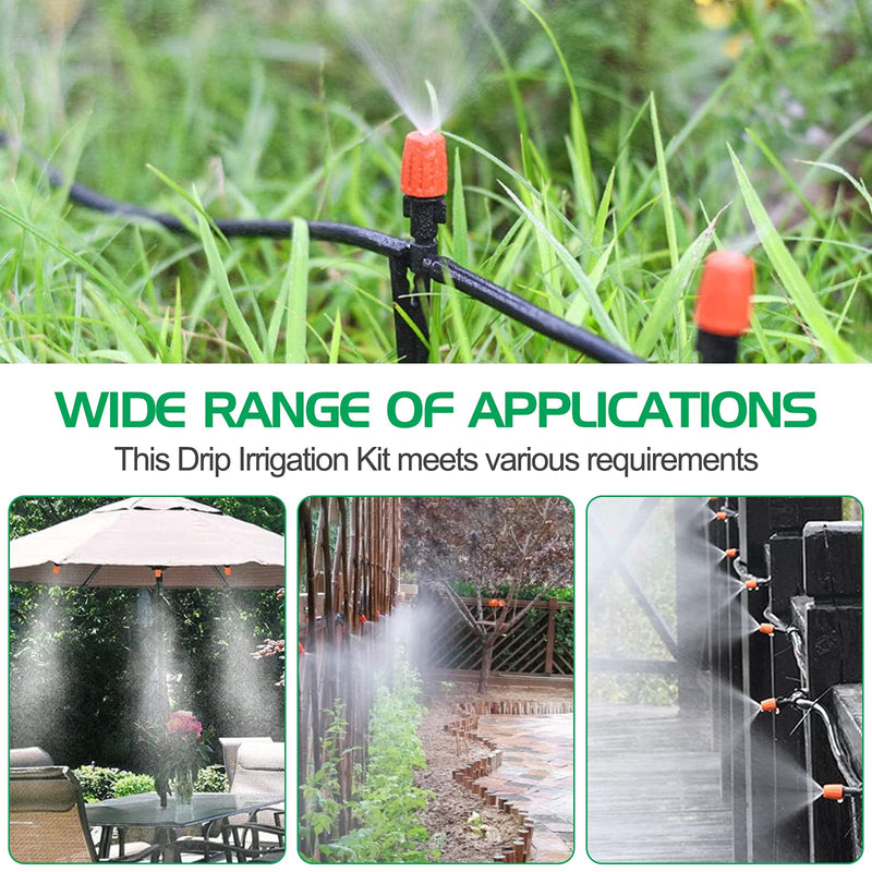 [Australia - AusPower] - MIXC 1/4-inch Mist Irrigation Kits Accessories Plant Watering System with 50ft 1/4” Blank Distribution Tubing Hose, 20pcs Misters, 39pcs Barbed Fittings, Support Stakes, Quick Adapter, Model: GG0B 