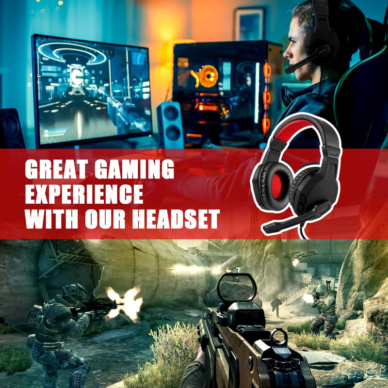 [Australia - AusPower] - NUBWO U3 3.5mm Gaming Headset for PC, PS4, PS5, Laptop, Xbox One, Mac, iPad, Switch Games, Computer Game Gamer Over Ear Flexible Microphone Volume Control with Mic RED 