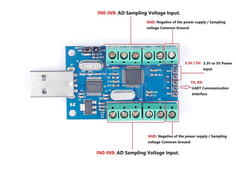 [Australia - AusPower] - NOYITO USB 10-Channel 12-Bit AD Data Acquisition Module STM32 UART Communication USB to Serial Chip CH340 ADC Module 