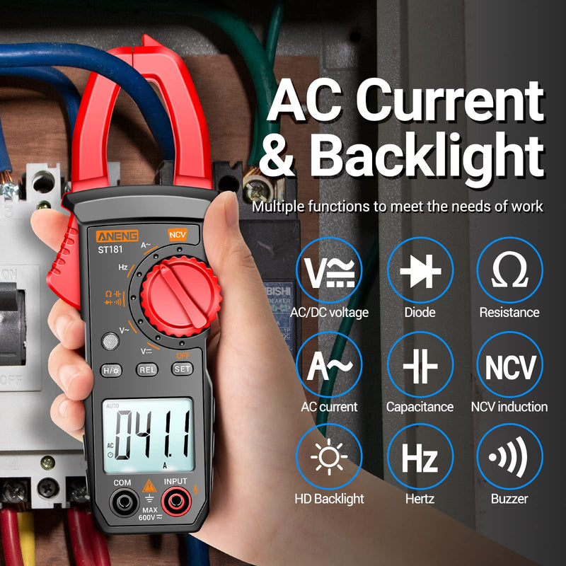 [Australia - AusPower] - ANENG Digital Clamp Meter Multimeter Tester 4000 Counts with NCV Amp Ohm Volt Meter Measures AC Current, AC/DC Voltage,Capacitance, Resistance, Diodes, Continuity Frequency Backlight Electrican Tools 