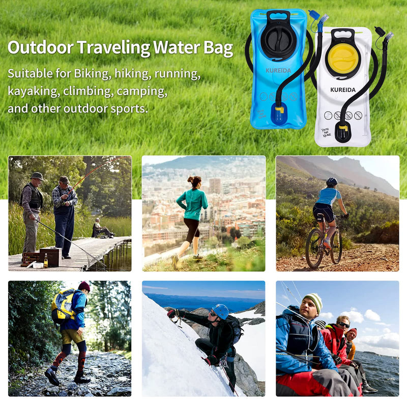 [Australia - AusPower] - KUREIDA Hydration Bladder 2 Liter,Water Bladder with Insulated Tube,BPA Free,Leak Proof,Hydration Reservoir for Hiking,White and Blue. 
