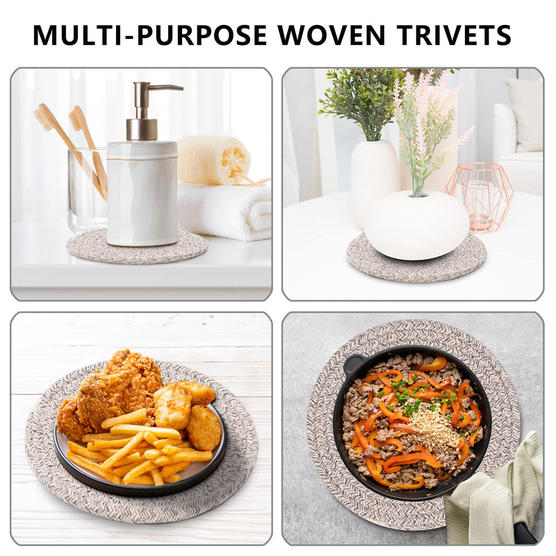 [Australia - AusPower] - Pot Holders Trivets Set 4 Pcs and Kitchen Storage Basket 1 Pack, Cotton Trivet Mat 7 Inchs for Hot Pots and Pans, Potholders for Hot Dishes, Table Countertop Protector Hot Pads Heat Resistant (Brown) Brown 