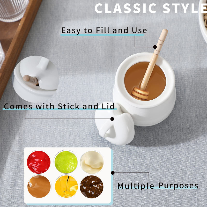 [Australia - AusPower] - HAOTOP Ceramic Honey pot with Lid and Honey Stick,Porcelain Honey Jar Easy to Clean and Dishwasher Safe,12oz (White) White 