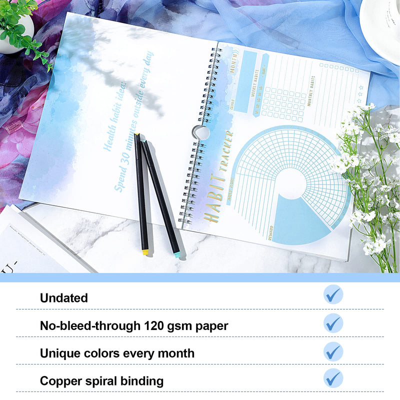 [Australia - AusPower] - 19 Pieces Habit Tracker Calendar Notepad Watercolor Inspirational Habit Tracking Journal Motivational Goal Tracker Planner with Spiral Binding with 18 Colors Journal Planner Pens, 12 Months Undated 