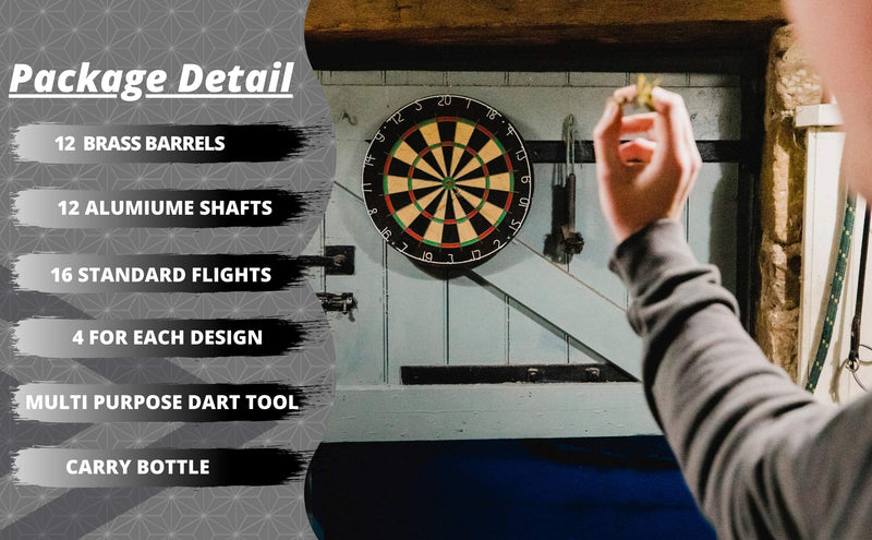 [Australia - AusPower] - SHOT TAKER CO. EST. 2017 Professional Steel Tip Darts 12 PC Set | 12 PC Brass Barrels | 12 PC Aluminum Shafts 48mm | 16 PC Flights Standard Shape | 1 Multi-Purpose Dart Tool | 1 Carry Bottle 20g Black Barrel 