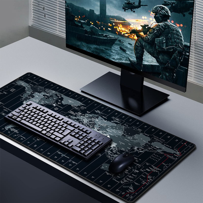 [Australia - AusPower] - JIALONG New Upgraded Version Large Mouse Pad Desk Mat Comfortable Mousepad with Personalized Design Extended Size 35.4 X 15.7X 0.12 inches for Laptop, Computer and PC - Black World Map Typ 1 