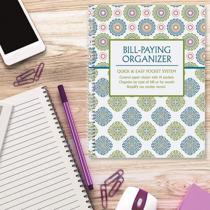 [Australia - AusPower] - Fresh Patterns Bill Paying Organizer Book - Personal Account book, 9" by 12 inch, Spiral-Bound, 14 Pockets, 32 Label Stickers, Bill Tracking 