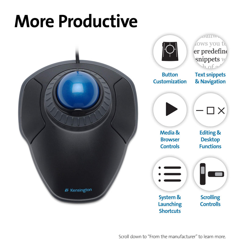 [Australia - AusPower] - Kensington Orbit Trackball Mouse with Scroll Ring (K72337US) Black wired usb 