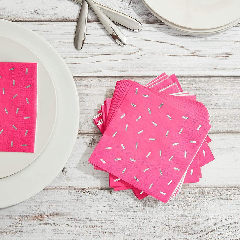 [Australia - AusPower] - Pink Confetti Paper Cocktail Napkins for Birthday Party (5 x 5 In, 50 Pack) 