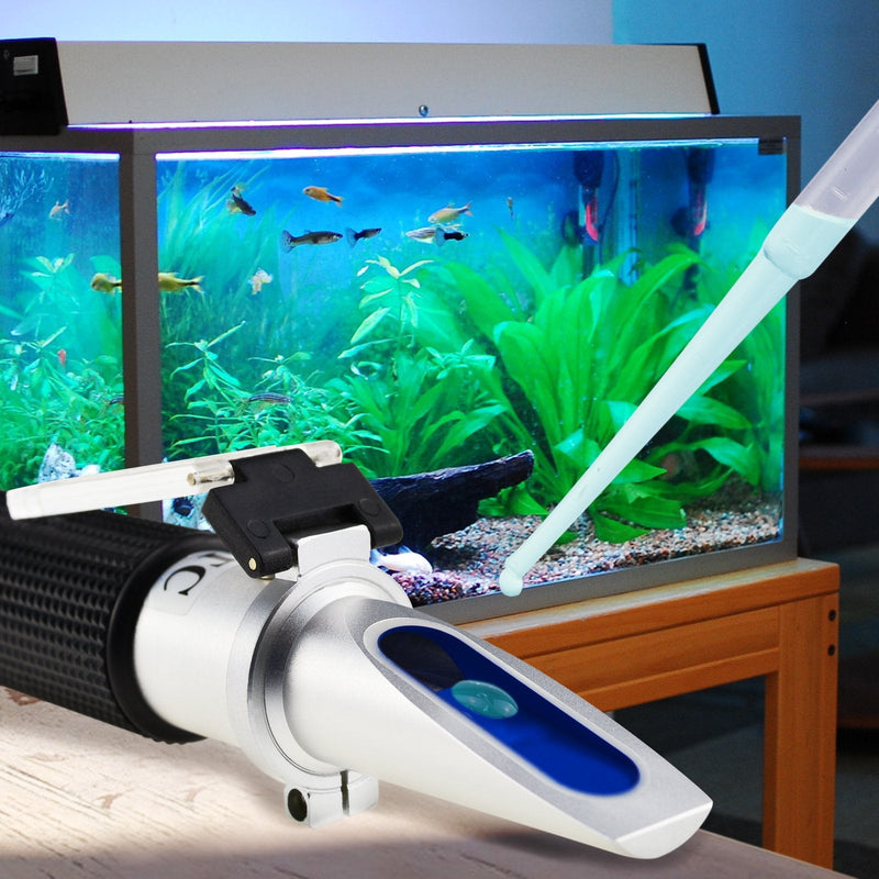 [Australia - AusPower] - Professional Optics Salinity 0-10% Sea Water Refractometer ATC, Dual Scale (1.0 to 1.070 Density / 0-100ppt) for Salt Sea Water Aquarium Tank Marine Industry with LED Light and pipettes 