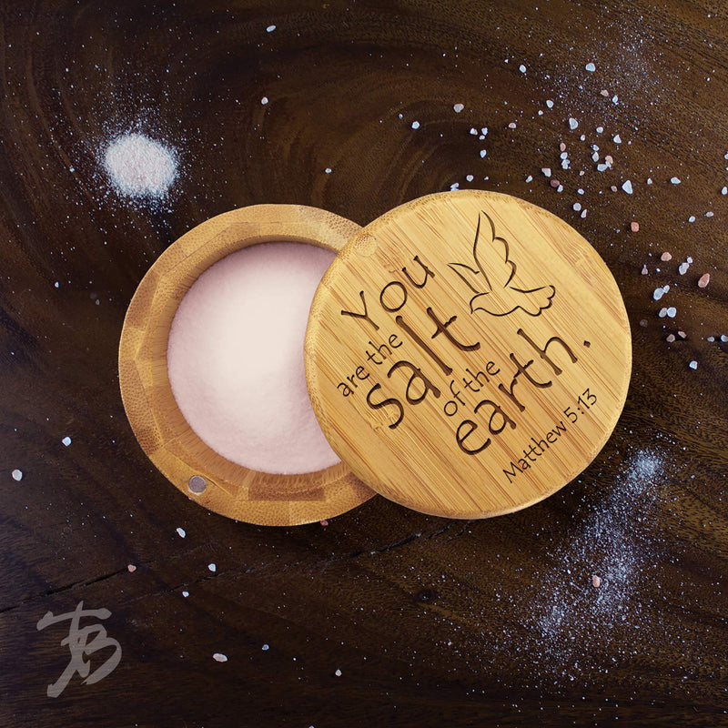 [Australia - AusPower] - Totally Bamboo Salt Cellar Bamboo Storage Box with Magnetic Swivel Lid, 6 Ounce Capacity, You are the Salt of the Earth Matthew 5:13 Engraved on Lid 
