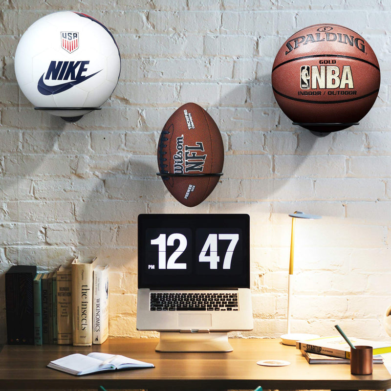 [Australia - AusPower] - Suchek Metal Ball Holder Rack Wall Mounted, Display Wall Storage for Soccer, Basketball, Volleyball, Rugby, Football (2 Pieces, Black) 