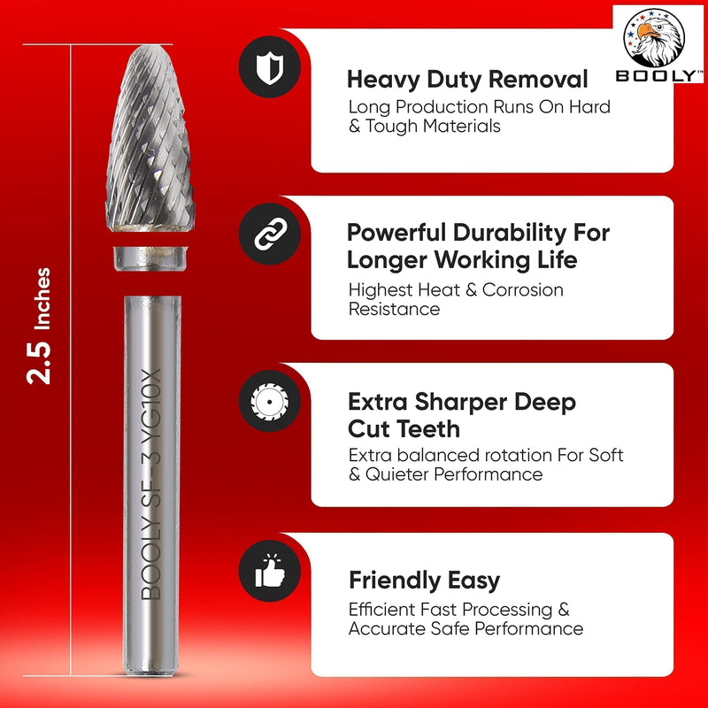 [Australia - AusPower] - Deluxe 10PC Grinding Bits Double Cut Tungsten Carbide Burr Set 1/4" Shank – Rotary File Die Grinder Burr Bits for Steel and Wood Working – Free M2 Stripped Screw Removal Hex Kit – 14PC Heavy Duty Set 