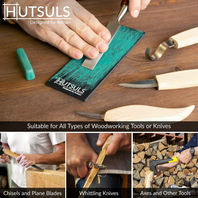[Australia - AusPower] - Hutsuls Black Leather Strop with Compound - Get Razor-Sharp Edges with Stropping Kit, Green Honing Compound & Vegetable Tanned Two Sided Leather Strop Knife Sharpener Step-by-Step Guide Included 