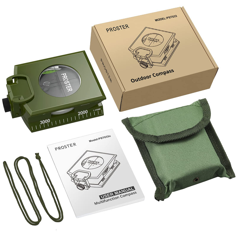 [Australia - AusPower] - Proster IP65 Hiking Compass with Sighting Clinometer Professional Military Compass Metal Camping Compass Waterproof with Carry Bag for Camping Hunting Hiking Geology Activities ArmyGreen Compass 