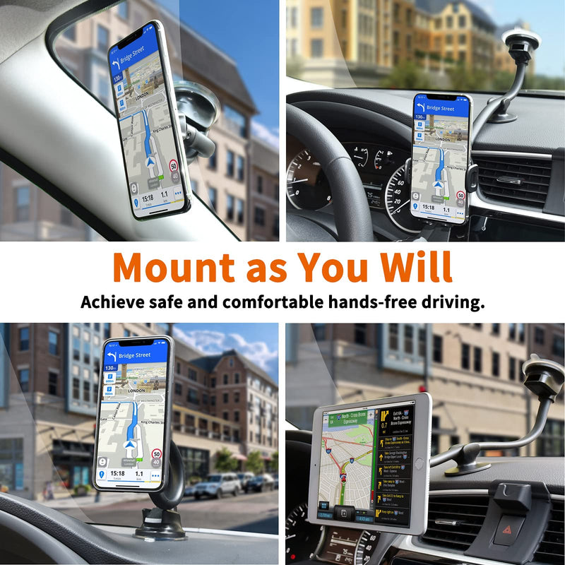 [Australia - AusPower] - Magnetic Phone Car Mount [14-Inch Gooseneck Long Arm Extension], 1Zero Universal Windshield Dashboard Industrial-Strength Suction Cup Car Phone Holder with 6 Strong Magnets, for All Cell Phones iPhone 