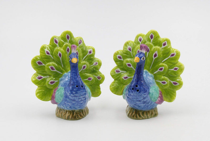 [Australia - AusPower] - Cosmos Gifts Fine Porcelain Exotic Peacock Salt & Pepper Shakers, 3-1/8" H Salt and Pepper Set, Multicolored 