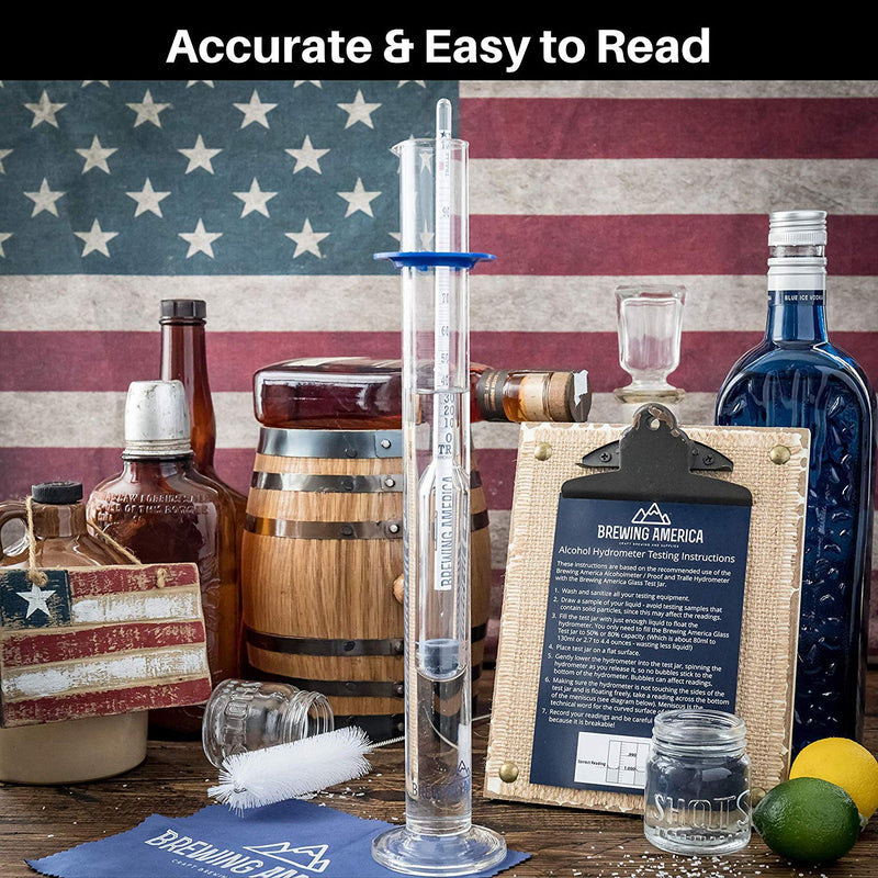 [Australia - AusPower] - Hydrometer Alcohol Meter Test Kit: Distilled Alcohol American-Made 0-200 Proof Pro Series Traceable Alcoholmeter Tester Set with Glass Jar for Proofing Distilled Spirits - Made in America 