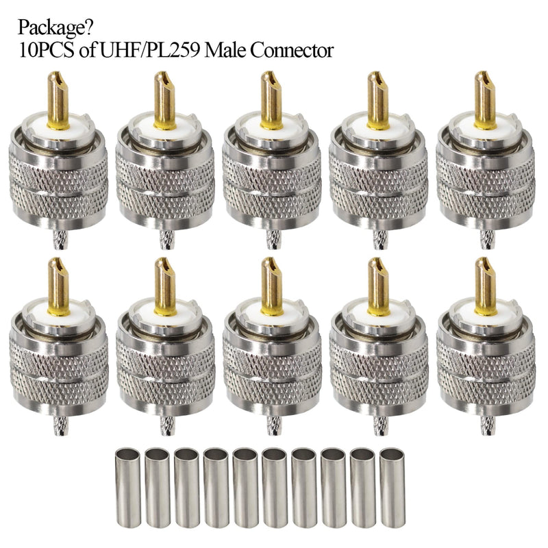 [Australia - AusPower] - TUOLNK UHF Connector 10 Pack PL259 Male Plug Crimp Coax Adapter SO239 PL-259 Connector for RG316 RG179 Compatible with CB Ham Radio Antenna UHFJ-1.5 