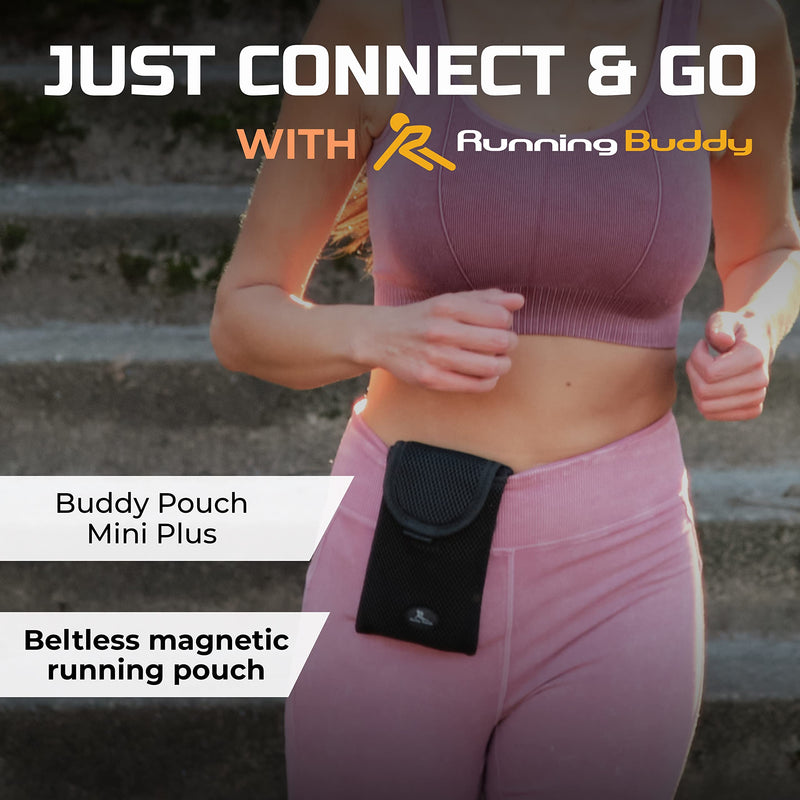 [Australia - AusPower] - Running Buddy Mini Plus Buddy Pouch – Magnetic Pouch / Waist Pack Carries Phone, Pet Treats and Basic Essentials – Great for Running, Walking, Travel and More Mini Plus Black (6.5" x 4") 