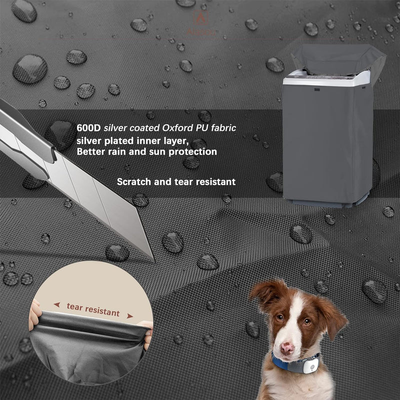 [Australia - AusPower] - MBOOM Portable Washing Machine Cover,Top Load Washer Dryer Cover,Waterproof Full-Automatic,Wheel Washing Machine Cover(L,Grey) 