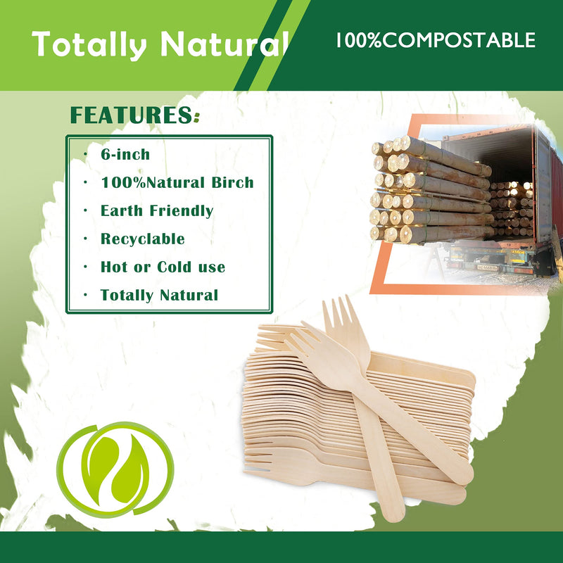 [Australia - AusPower] - Disposable Wooden Forks -Pack of 100, 6.5" Length-Biodegradable, Natural Wooden Utensils, Great for Parties,Camping,Weddings&Dinner Events (Spoons) Spoons 