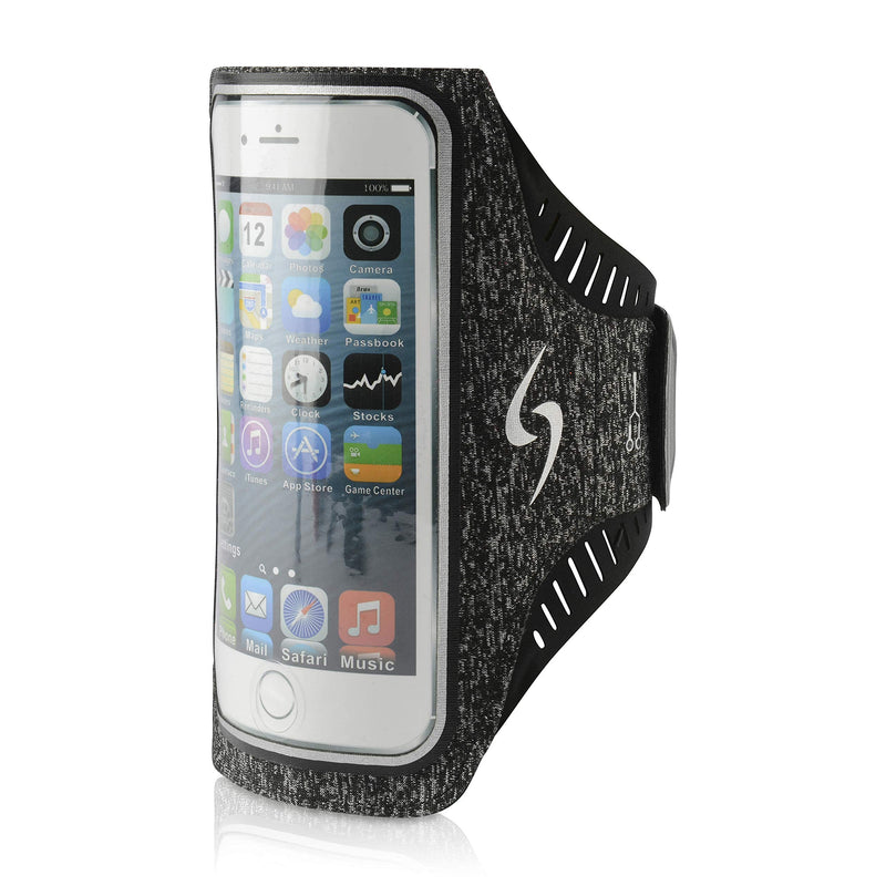 [Australia - AusPower] - LIFE-SPORTS GEAR Vortex Running Armband Phone Holder - Water Resistant Comfortable Ventilated Velcro Cell Phone Arm Pouch with Clear Screen Access Fits All Phones for Running, Hiking, Jogging Grey / Black 