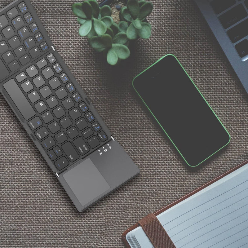 [Australia - AusPower] - Foldable Bluetooth Keyboard, Rock&Rown Pocket Size Portable Wireless Keyboard with Touchpad for Mac OS,Android, Windows, Linux, PC, Tablet, with Rechargeable Li-ion Battery-Dark Gray 