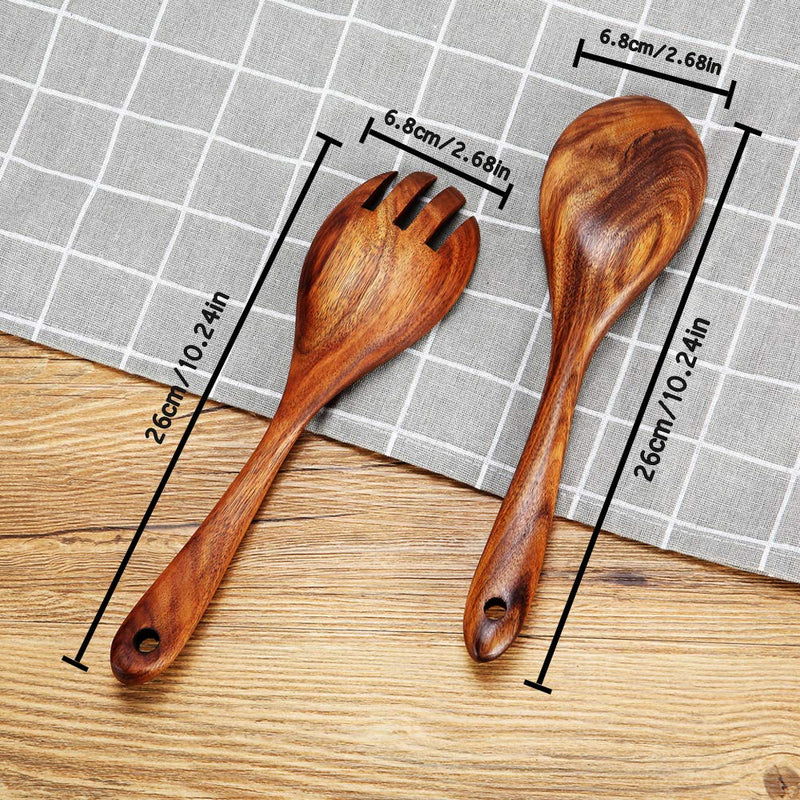 [Australia - AusPower] - Kalinco Wooden Acacia Salad Servers with Salad Spoon and Fork Set Cooking Utensils for Kitchen (Natural Handmade Cookware) (salad servers) 