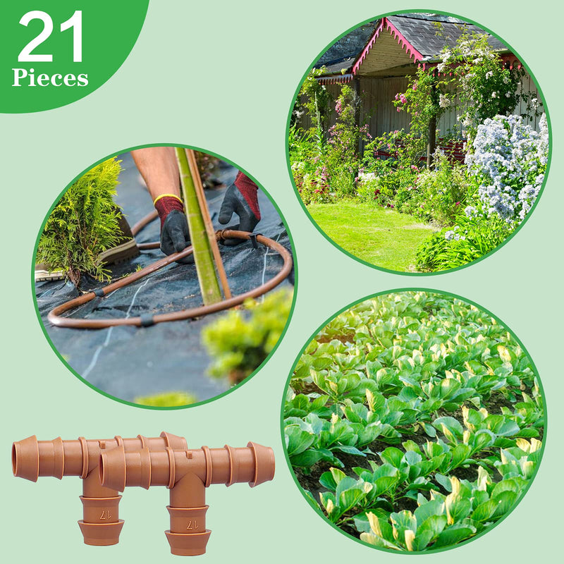 [Australia - AusPower] - iMopo 21-Pack Drip Irrigation Universal Barbed Tee Fitting, Barbed Connectors for 1/2" Drip Tubing 21P-Tee 