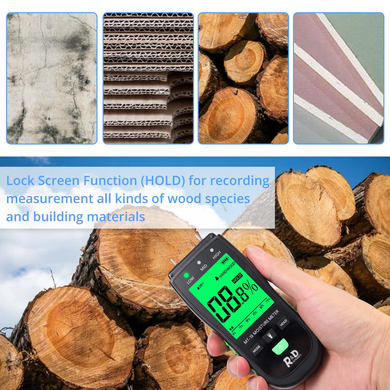 [Australia - AusPower] - CAMWAY Wood Moisture Meter LCD Digital Moisture Detector Handheld Moisture Tester Alarm for Wood Building Paper Material with 4 Test Probe 