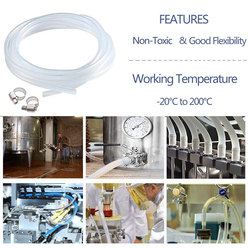 [Australia - AusPower] - SENSTREE Home Brewing and Winemaking Silicone Tubing, 1/2 inch ID x 3/4 inch OD, 1/8 inch Wall - 10 ft, High Temp Food Grade Tube, Flexible Hose Pipe with Stainless Worm Gear Hose Clamps 13mm x 19mm (1/2"ID x 3/4"OD) 