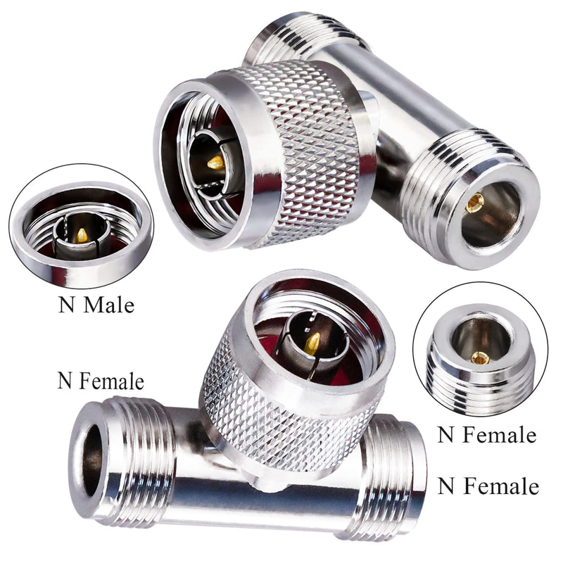 [Australia - AusPower] - TUOLNK 2 Pack N-Type Male to Dual 2 N-Type Female Triple Tee Connector N Type Coax Adapter T Shape 3-Way Splitter for Extension Cable T Type Triple 
