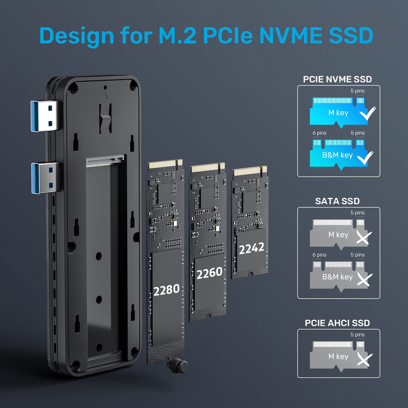 [Australia - AusPower] - Unitek M.2 NVME SSD Enclosure Adapter, 3 Port USB Hub for PS5, USB 3.2 Gen 2 10 Gbps M.2 NVME PCIe Enclosure, Support UASP Trim for M and B&M Keys SSD Size 2242/2260/2280 