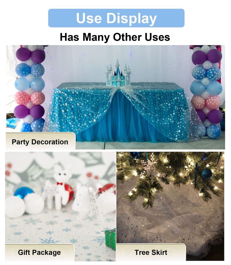 [Australia - AusPower] - SUJAYU Sheer Fabric, Snowflake Silver Foil Organza Fabric, Snowflake Tablecloth Birthday Party Supplies Party Decorations, Christmas Tree Skirt Christmas Decorations Clearance (59" x 118", Blue) 59" x 118" 