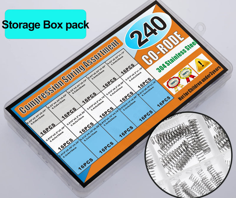 [Australia - AusPower] - CO-RODE 240pcs 15 Sizes Compression Springs Assortment Kit, Mini Stainless Steel Springs for Repairs, 0.39" to 1.18" Length, 0.16" - 0.23" OD, 10mm - 30mm Length, 4-6mm OD 240 