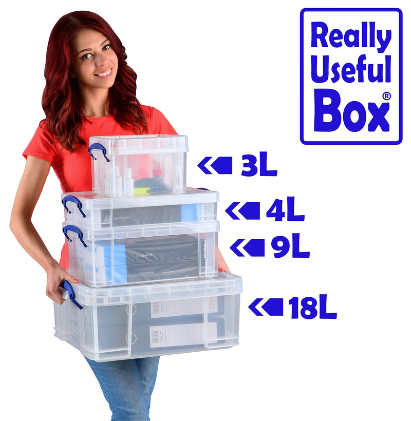 [Australia - AusPower] - Really Useful Box Plastic Storage Box, 4 Liters, 14 5/8" x 10 1/4" x 3 3/8", Clear No Size 