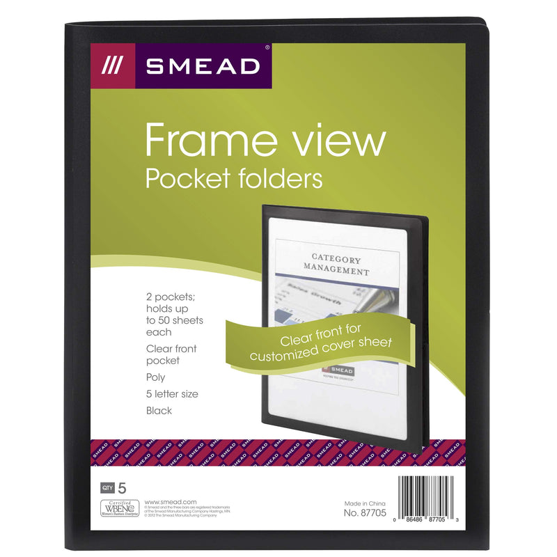 [Australia - AusPower] - Smead Frame View Poly Two-Pocket Folder, Letter Size, Black, 5 Per Pack (87705) 