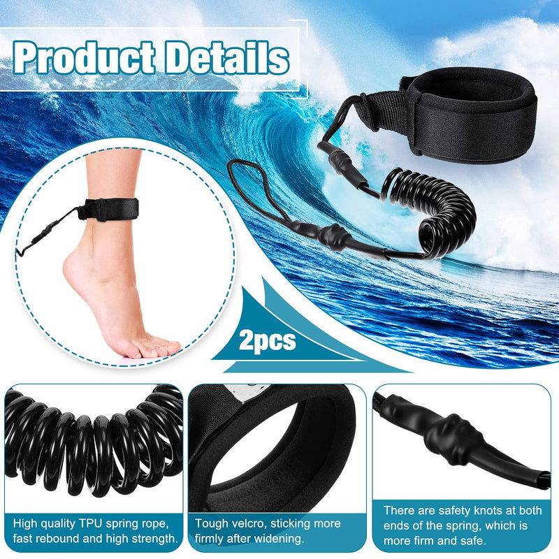 [Australia - AusPower] - 2 Pieces Surf Board Leashes Coiled Leash SUP Leash Rope Paddle Board Surfboard Leash Surfing Leg Rope SUP Board Leash Surf Straps Stay on Board Ankle Strap Sup Ankle Accessory for Surfing Black 