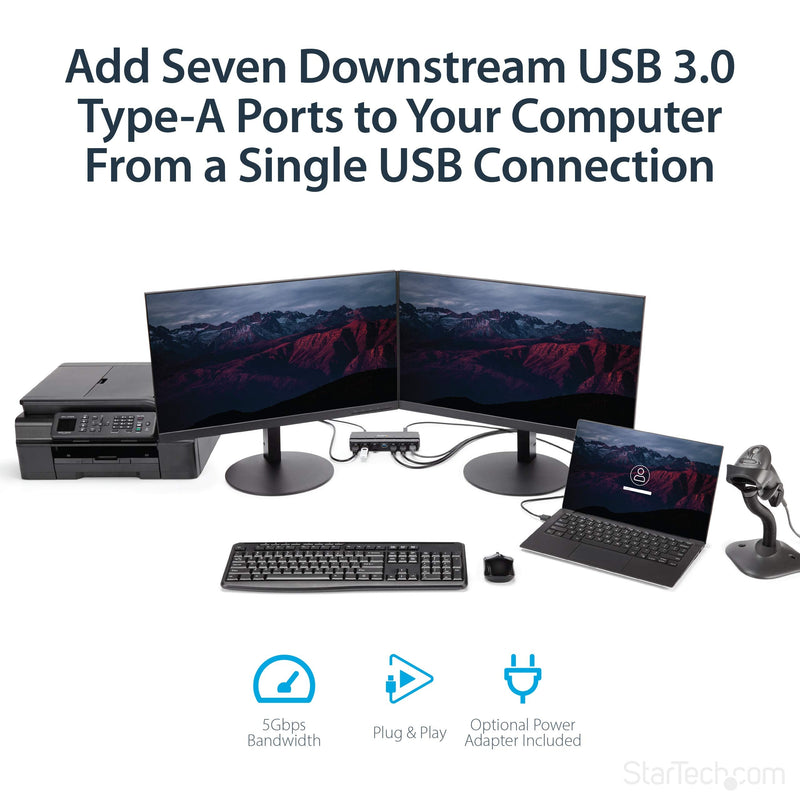 [Australia - AusPower] - StarTech.com 7 Port USB 3.0 Hub – Up To 5 Gbps – 7 x USB – Universal Multi Port USB Extender for Your Desktop – USB Powered (ST7300USB3B) 
