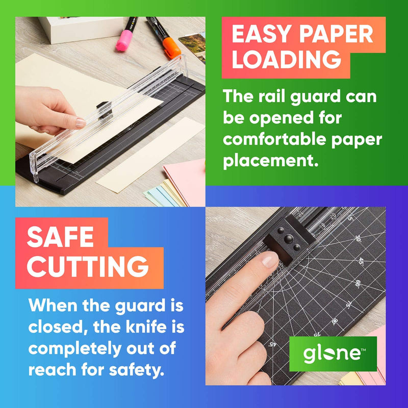 [Australia - AusPower] - Glone 12 inch Paper Trimmer, A4 Size Paper Cutter with Automatic Security Safeguard for Coupon, Craft Paper and Photos (Black) Black 