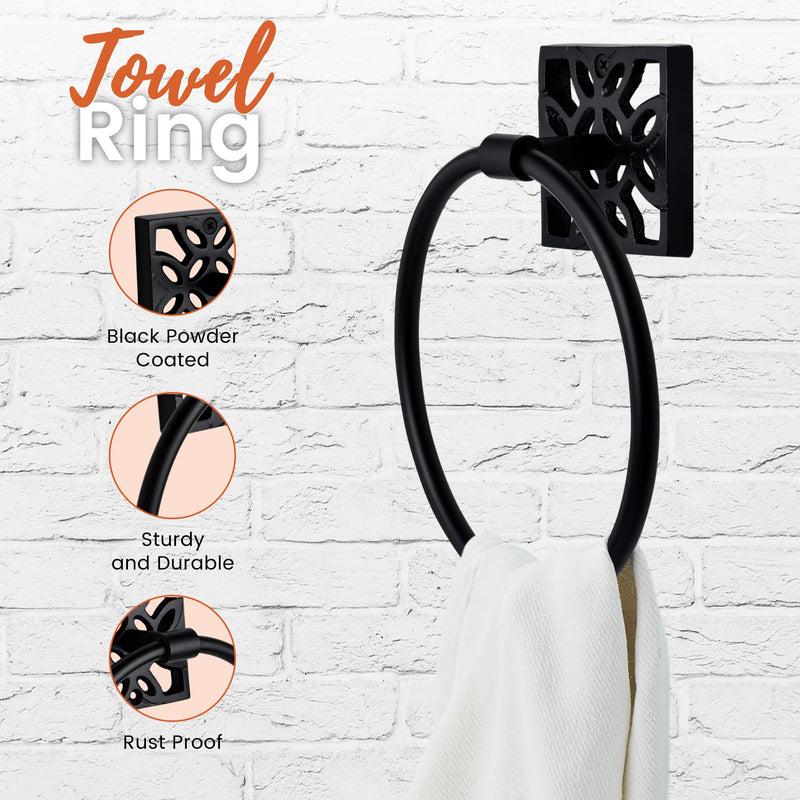 [Australia - AusPower] - Autumn Alley Bathroom Toilet Paper and Towel Holder Set - Wall Mount Modern Bathroom Hardware Black Accessories, 2 PC, Matte Black Toilet Paper Holder, Black Hand Towel Ring Holder for Bathroom Wall 