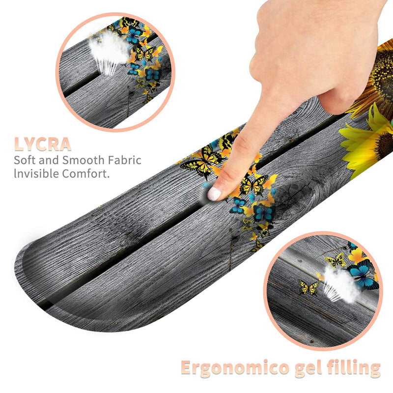 [Australia - AusPower] - Keyboard Wrist Rest Pad and Mouse Pad Wrist Rest Support Set, Ergonomic Gaming Mousepad Durable Smooth Surface Non-Slip Base Sunflower Butterfly Design for Computer Laptop Home Office + Cute Coasters Yellow Sunflowers and Butterflies 