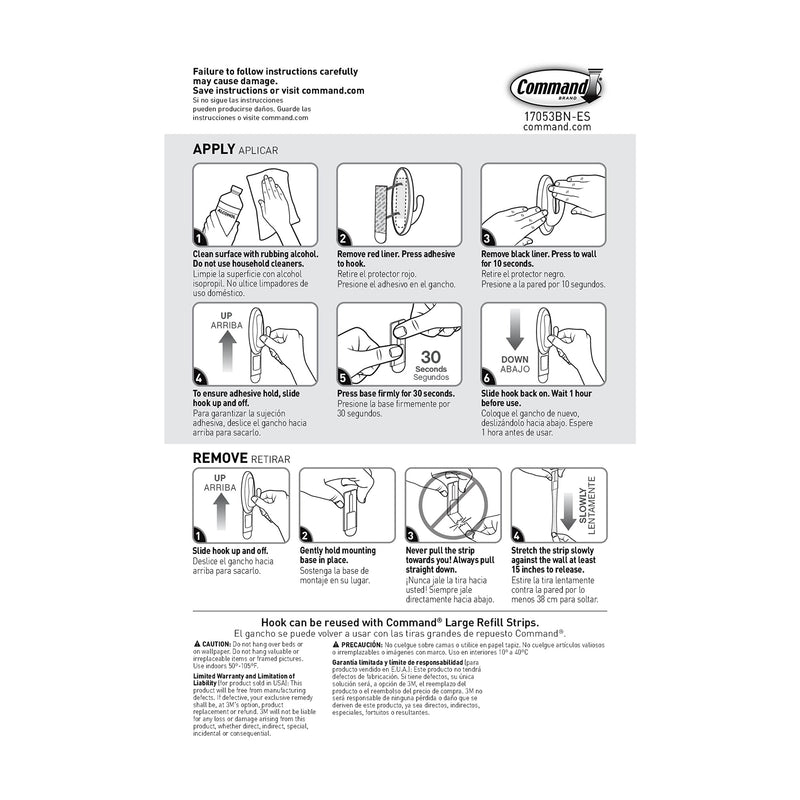 [Australia - AusPower] - Command Large Traditional Plastic Hook, Brushed Nickel, 1-Hook, 2-Strips, Organize Damage-Free 1 Hook 