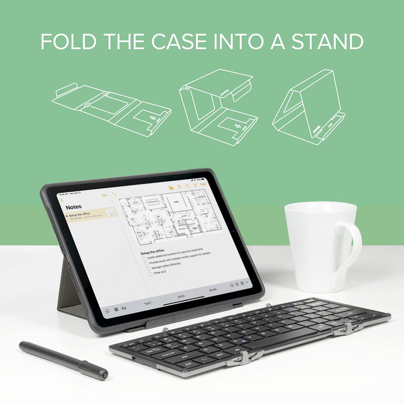 [Australia - AusPower] - Plugable Foldable Bluetooth Keyboard Compatible with iPad, iPhones, Android, and Windows, Full-Size Multi-Device Keyboard, Wireless and Portable with Included Stand for iPad/iPhone (11.5 inches) 