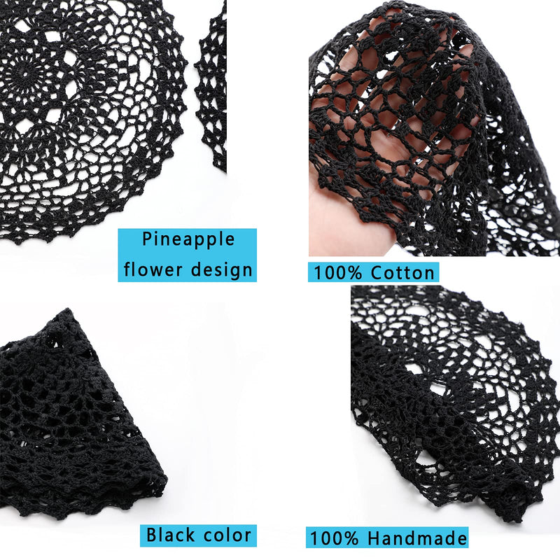 [Australia - AusPower] - Qxzvzem 2 Pieces 12 Inch Halloween Doilies Crochet for Dressers and End Tables Crafts Disposable Small Valentines Doilies Cloth Lace Placemats Coasters Black Cotton Round Tablecloth 