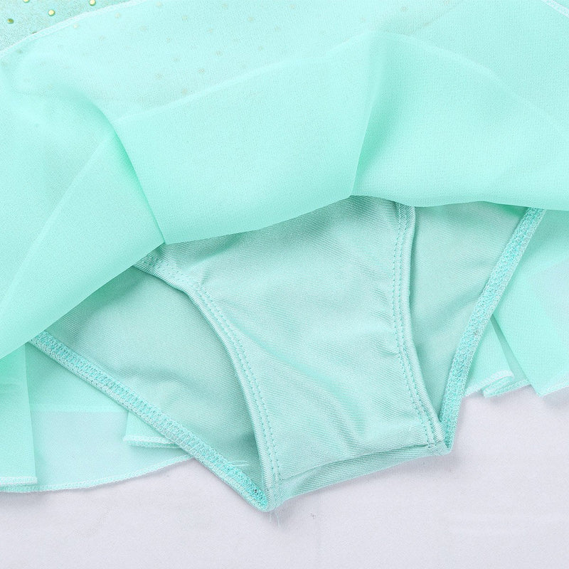 [Australia - AusPower] - FEESHOW Kids Girls Cross Back Figure Ice Skating Dress Gymnastic Tank Leotard Ballet Dance Dresses Light Green 4 